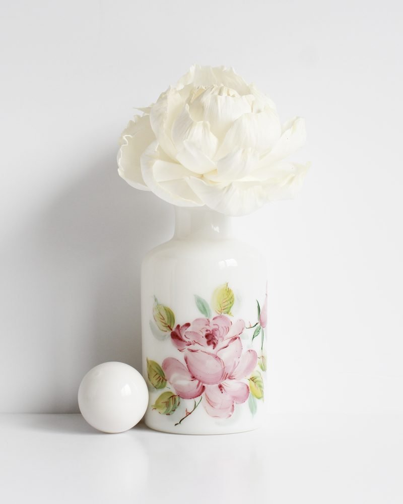 Vintage Milk Glass Bottle with Painted Roses